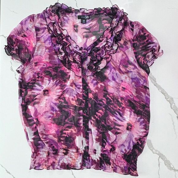 East 5th | Floral Vintage Women’s Sheer Blouse Small Pink Office Work Sh… - Picture 1 of 14